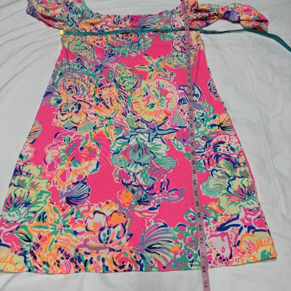 Lilly Pulitzer Laurana Off-Shoulder Dress Coral Reef Seacret M EUC - Picture 9 of 11